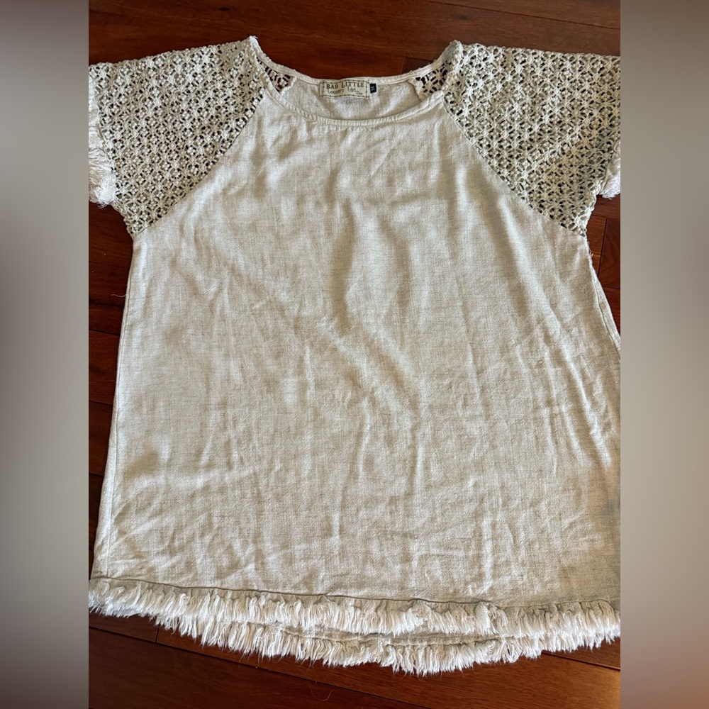 Bad Little Country Girl  Tina Top SZ M Bust 44 Linen Bodice Cotton Lace Boho